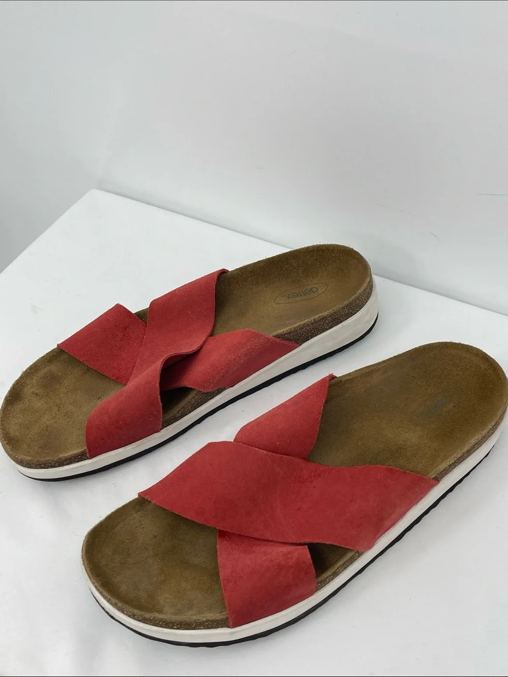 AETREX Comfort Suede Crossband Slide Sandals - Red WOMENS SIZE 10.5-11 LEATHER